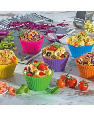 Set 6 cupe din silicon pentru briose, diverse culori - KUCHENPROFI